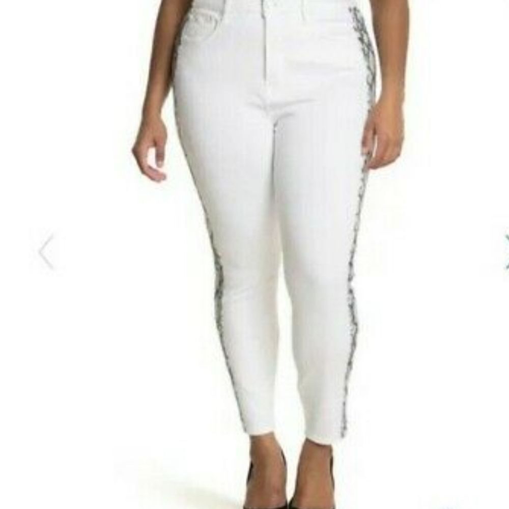 Good American White Jeans With Snake Print Striping Size 15/33